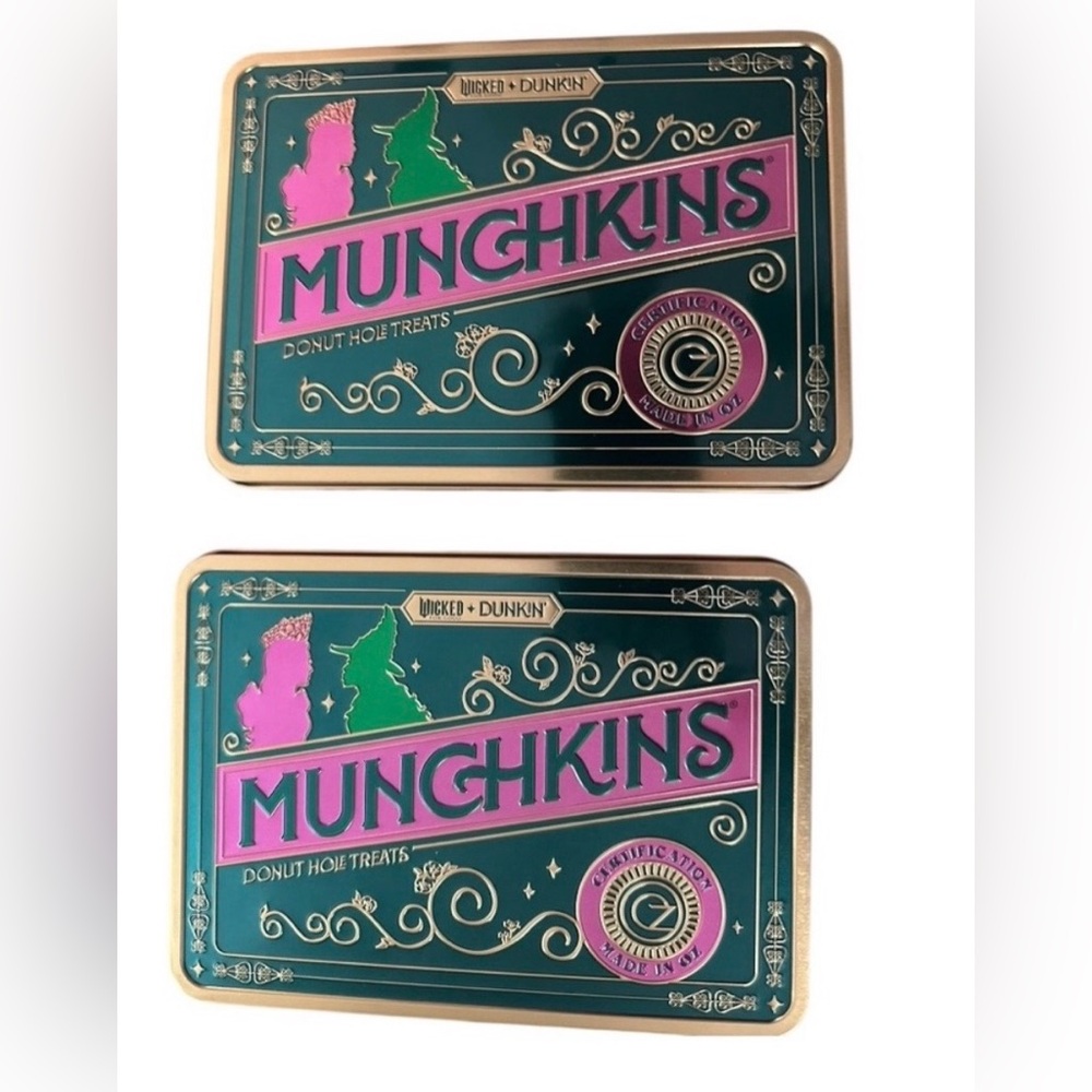 (2) Wicked Dunkin Donuts Munchkins Treats Tin 💚🩷
